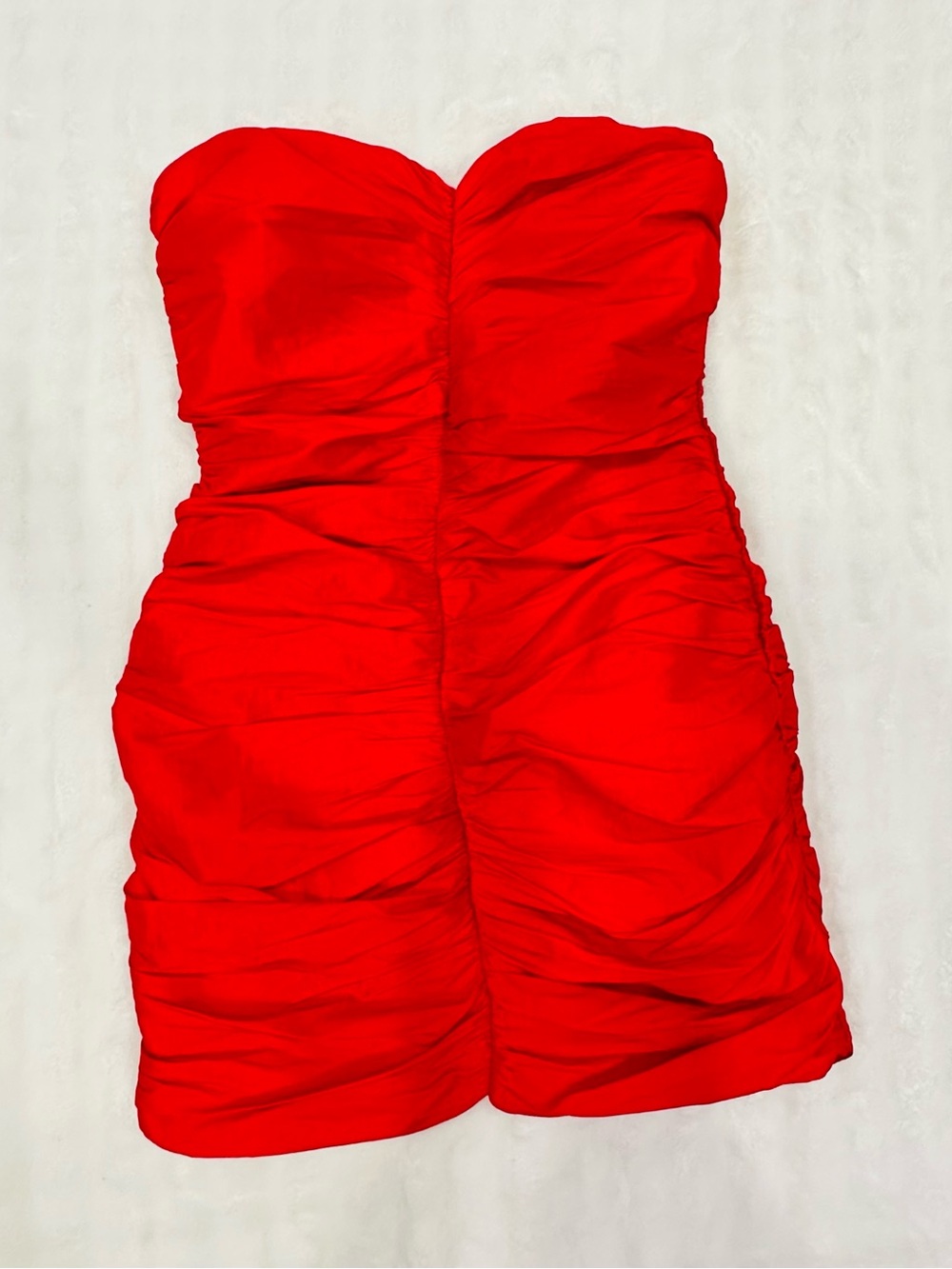 Strapless Red Ruched Mini Dress